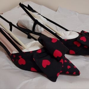 Kate spade red hearts black kitten heels 8
